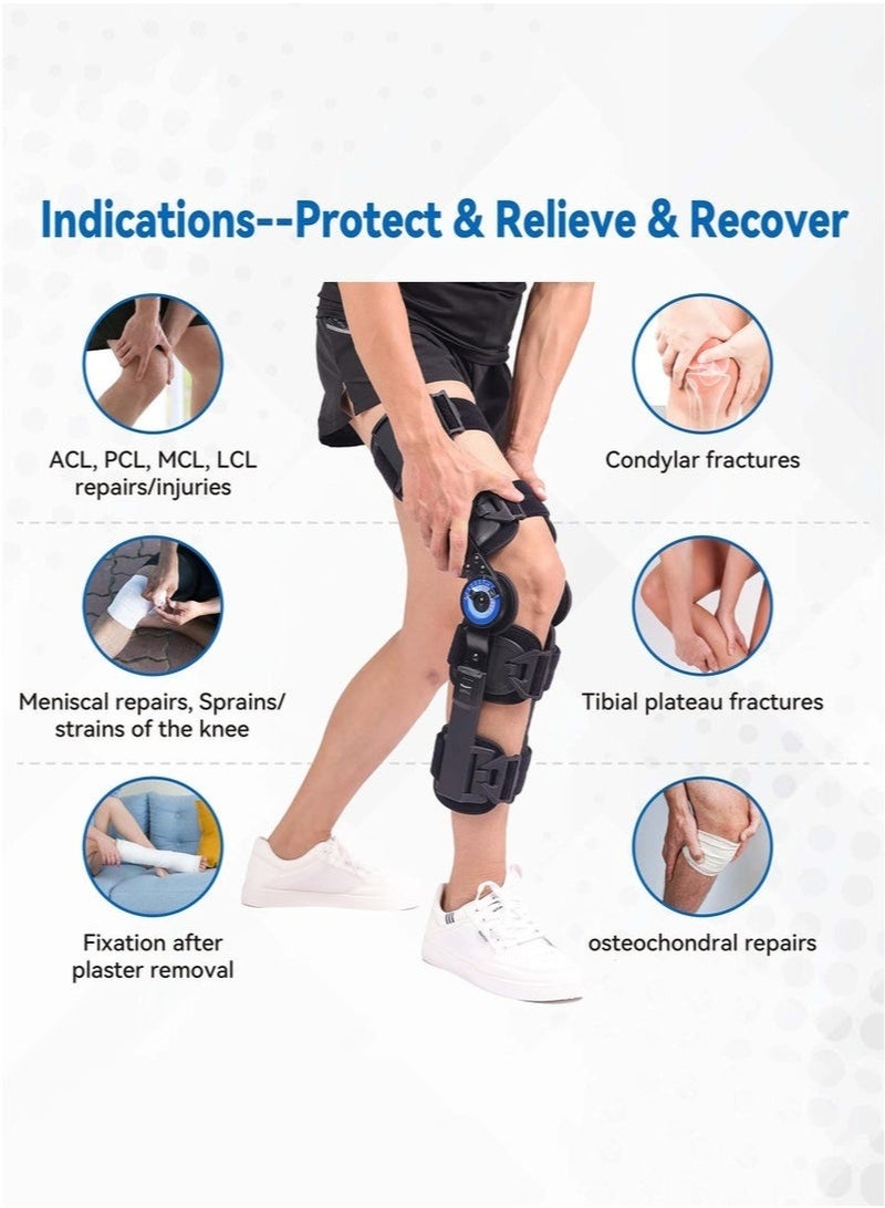 Arabest Hinged ROM Knee Brace, Post Op Knee Brace for Recovery Stabilization, ACL, MCL and PCL Injury, Adjustable Medical Orthopedic Support Stabilizer After Surgery, Women and Men - Image 2